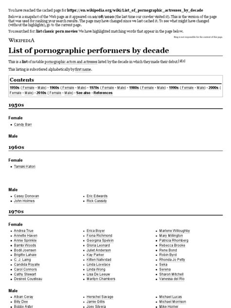 porn casts|List of pornographic performers by decade .